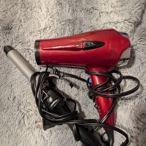 Red Conair Hair Dryer and Curling Iron Set